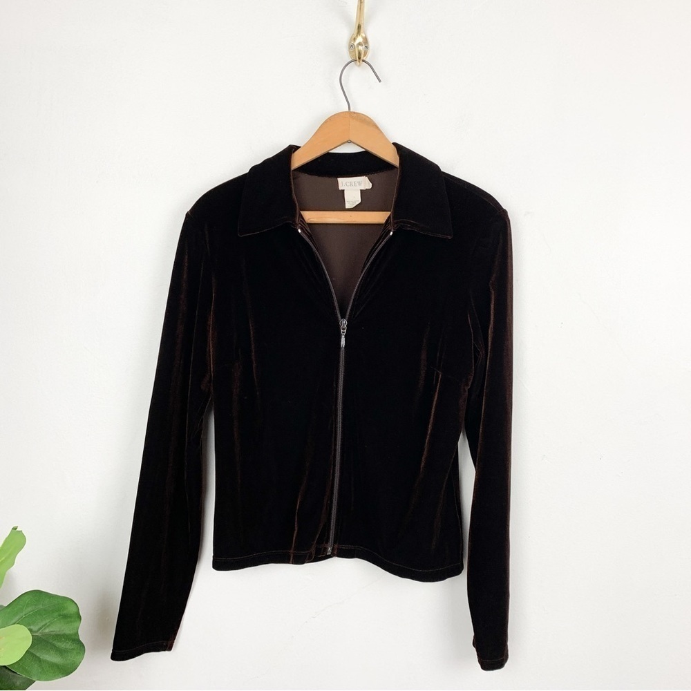 VTG Y2K J. Crew Brown Velour Zip Up Jacket Sz M